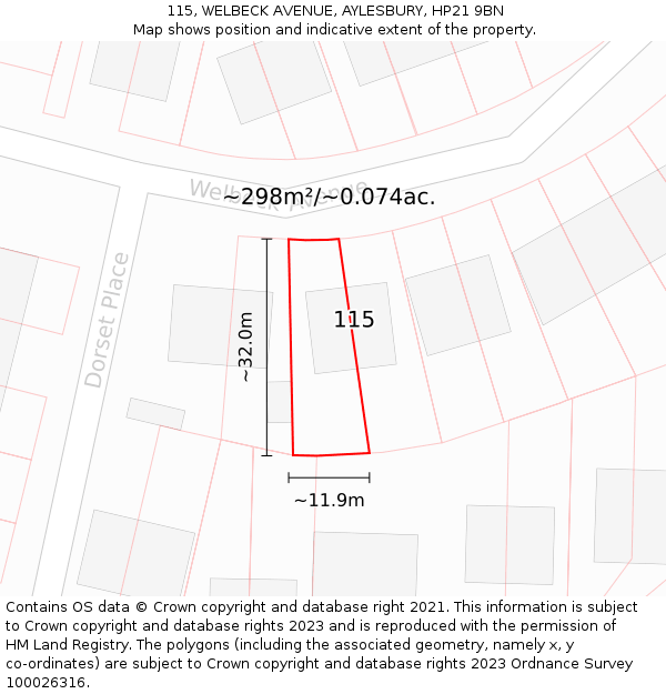 115, WELBECK AVENUE, AYLESBURY, HP21 9BN: Plot and title map