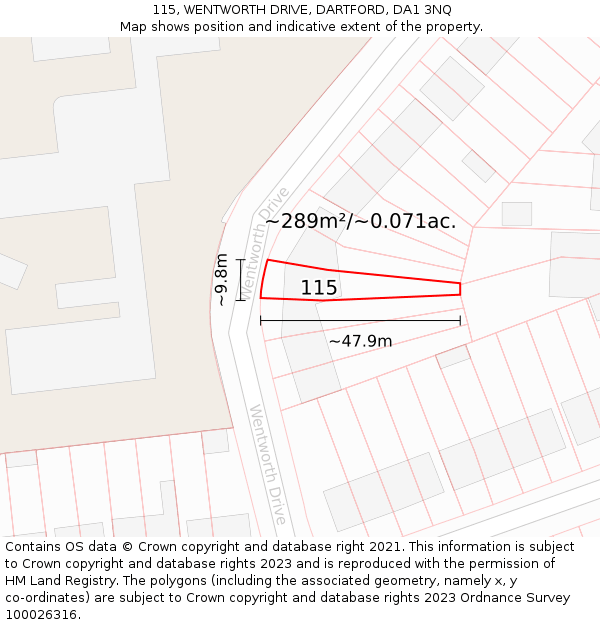 115, WENTWORTH DRIVE, DARTFORD, DA1 3NQ: Plot and title map