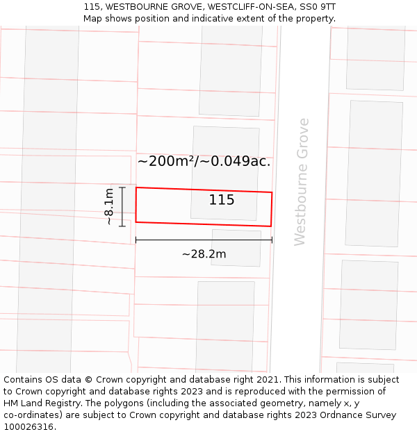 115, WESTBOURNE GROVE, WESTCLIFF-ON-SEA, SS0 9TT: Plot and title map