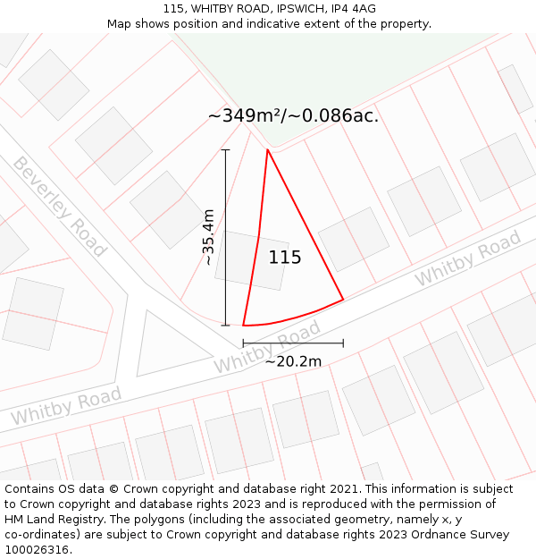 115, WHITBY ROAD, IPSWICH, IP4 4AG: Plot and title map