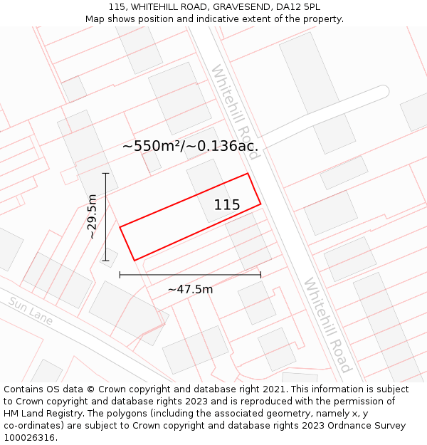 115, WHITEHILL ROAD, GRAVESEND, DA12 5PL: Plot and title map
