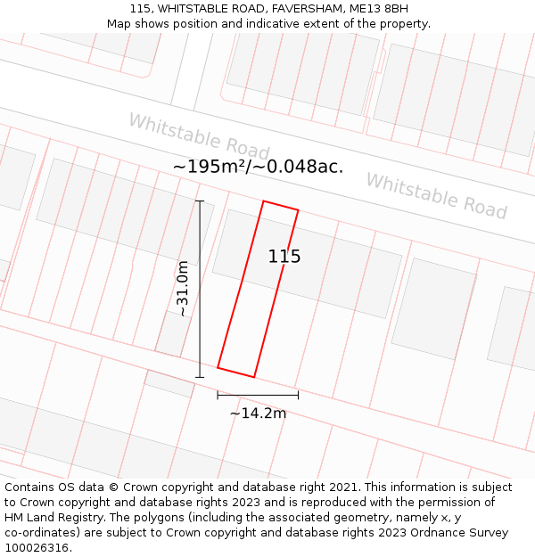 115, WHITSTABLE ROAD, FAVERSHAM, ME13 8BH: Plot and title map