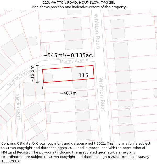 115, WHITTON ROAD, HOUNSLOW, TW3 2EL: Plot and title map