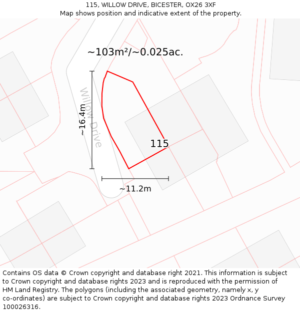 115, WILLOW DRIVE, BICESTER, OX26 3XF: Plot and title map