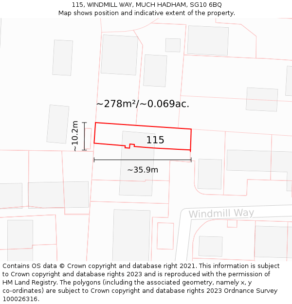 115, WINDMILL WAY, MUCH HADHAM, SG10 6BQ: Plot and title map