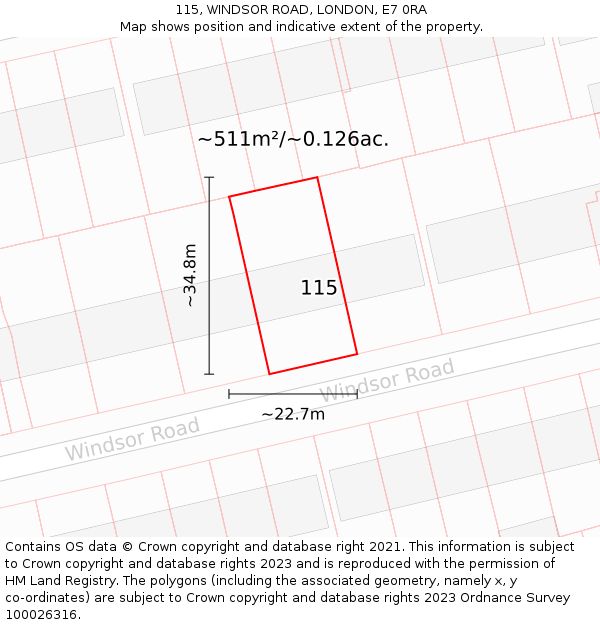 115, WINDSOR ROAD, LONDON, E7 0RA: Plot and title map