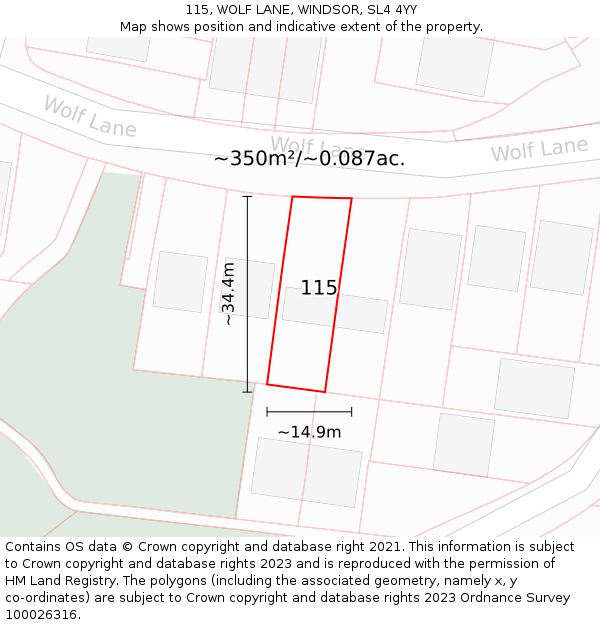 115, WOLF LANE, WINDSOR, SL4 4YY: Plot and title map