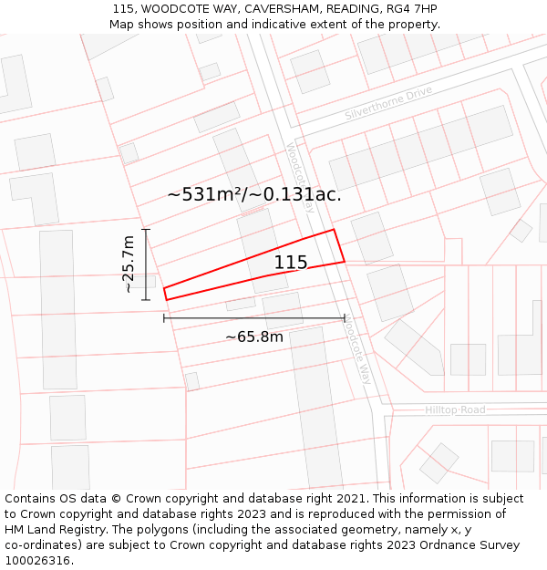 115, WOODCOTE WAY, CAVERSHAM, READING, RG4 7HP: Plot and title map