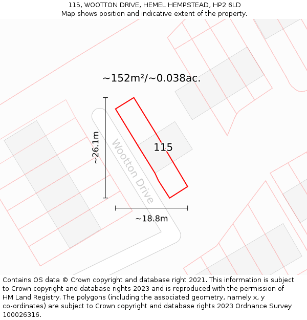 115, WOOTTON DRIVE, HEMEL HEMPSTEAD, HP2 6LD: Plot and title map