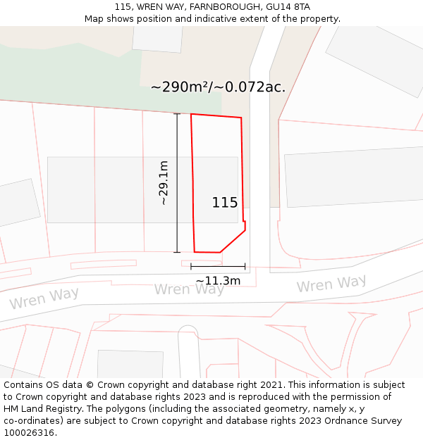 115, WREN WAY, FARNBOROUGH, GU14 8TA: Plot and title map