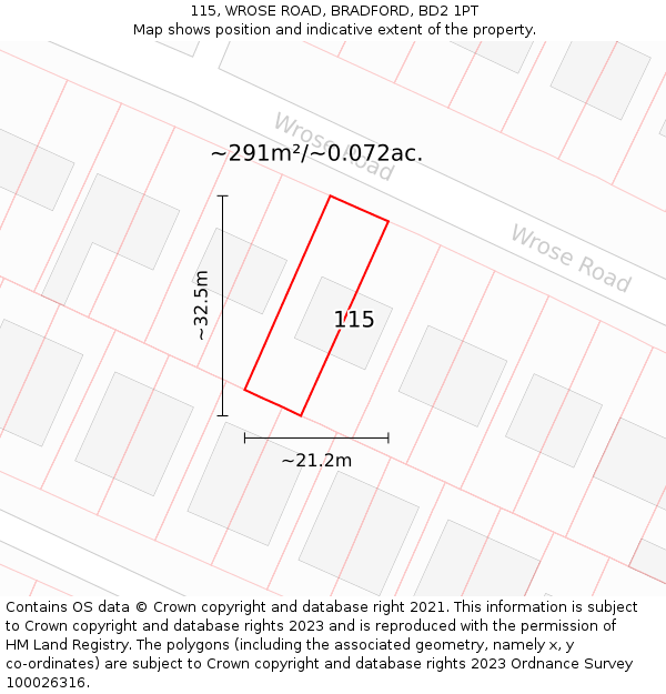 115, WROSE ROAD, BRADFORD, BD2 1PT: Plot and title map