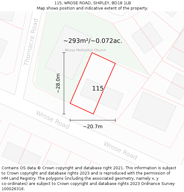 115, WROSE ROAD, SHIPLEY, BD18 1LB: Plot and title map
