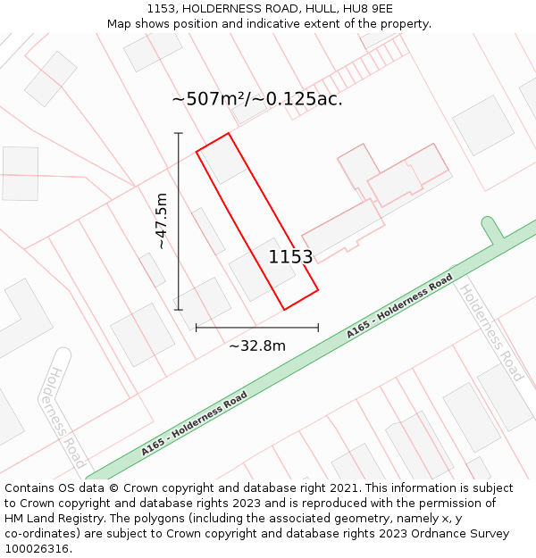 1153, HOLDERNESS ROAD, HULL, HU8 9EE: Plot and title map