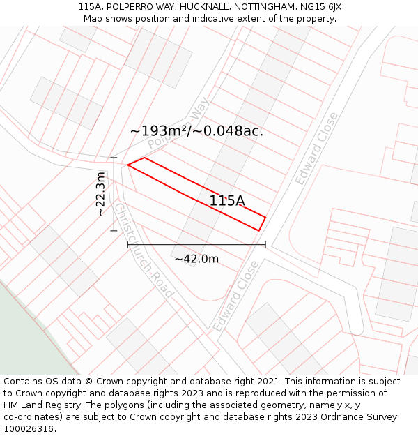 115A, POLPERRO WAY, HUCKNALL, NOTTINGHAM, NG15 6JX: Plot and title map