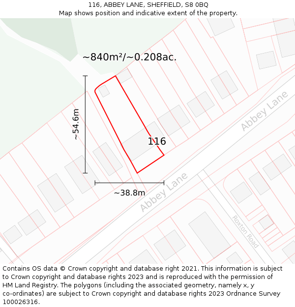 116, ABBEY LANE, SHEFFIELD, S8 0BQ: Plot and title map
