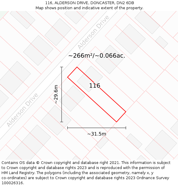 116, ALDERSON DRIVE, DONCASTER, DN2 6DB: Plot and title map