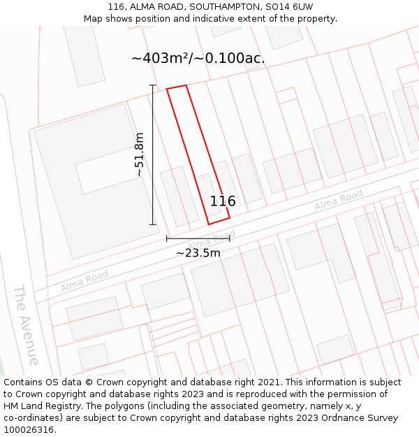 116, ALMA ROAD, SOUTHAMPTON, SO14 6UW: Plot and title map