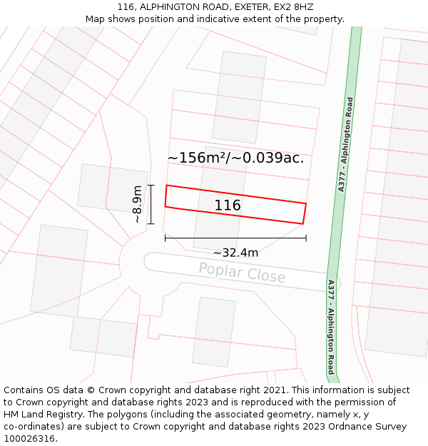 116, ALPHINGTON ROAD, EXETER, EX2 8HZ: Plot and title map