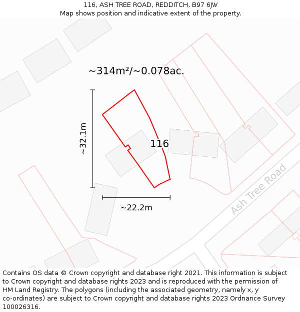 116, ASH TREE ROAD, REDDITCH, B97 6JW: Plot and title map