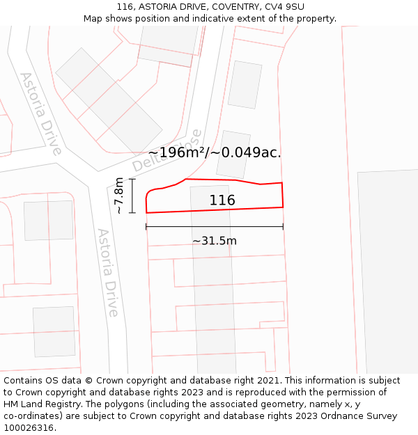 116, ASTORIA DRIVE, COVENTRY, CV4 9SU: Plot and title map