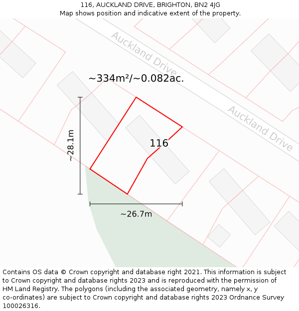 116, AUCKLAND DRIVE, BRIGHTON, BN2 4JG: Plot and title map