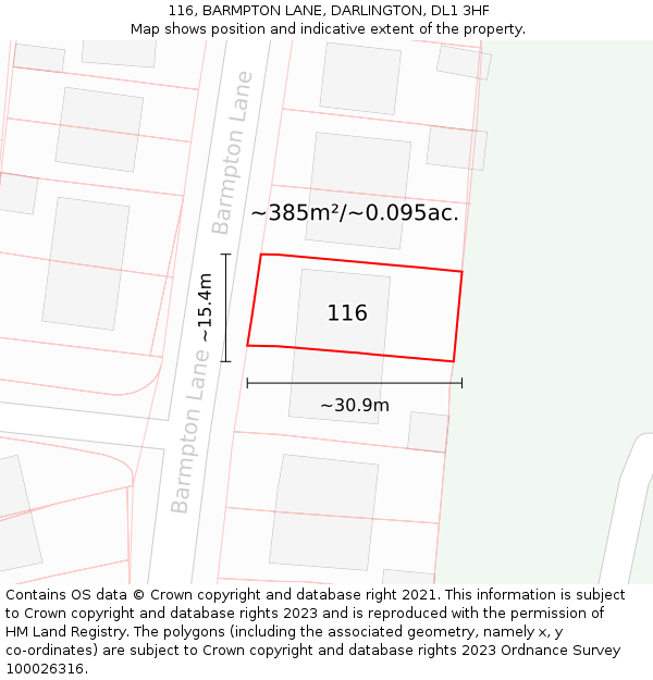 116, BARMPTON LANE, DARLINGTON, DL1 3HF: Plot and title map