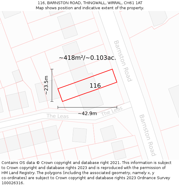 116, BARNSTON ROAD, THINGWALL, WIRRAL, CH61 1AT: Plot and title map