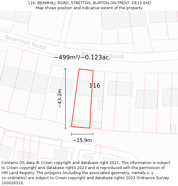 116, BEAMHILL ROAD, STRETTON, BURTON-ON-TRENT, DE13 0AD: Plot and title map