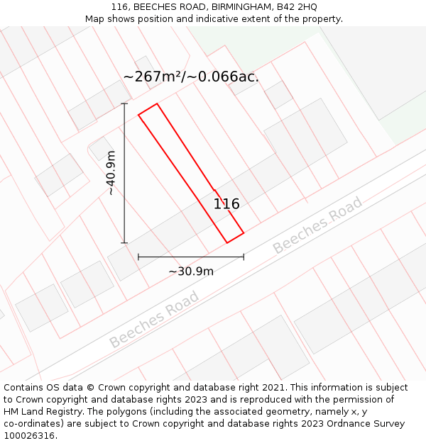 116, BEECHES ROAD, BIRMINGHAM, B42 2HQ: Plot and title map