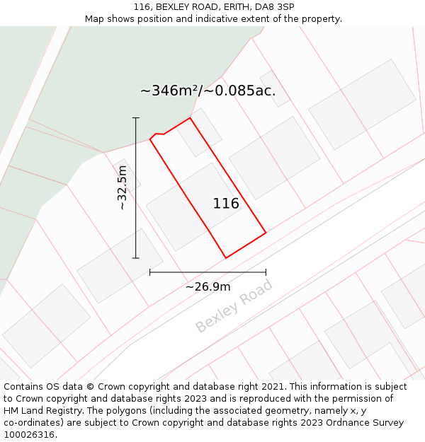 116, BEXLEY ROAD, ERITH, DA8 3SP: Plot and title map