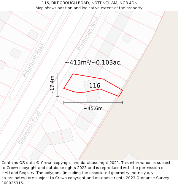 116, BILBOROUGH ROAD, NOTTINGHAM, NG8 4DN: Plot and title map