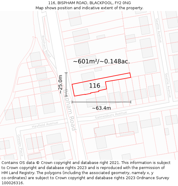 116, BISPHAM ROAD, BLACKPOOL, FY2 0NG: Plot and title map