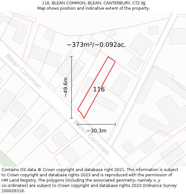 116, BLEAN COMMON, BLEAN, CANTERBURY, CT2 9JJ: Plot and title map