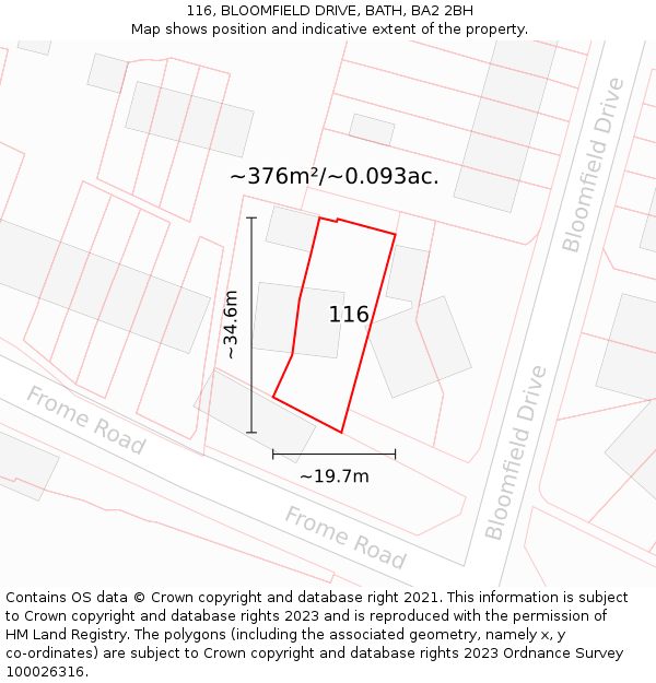 116, BLOOMFIELD DRIVE, BATH, BA2 2BH: Plot and title map