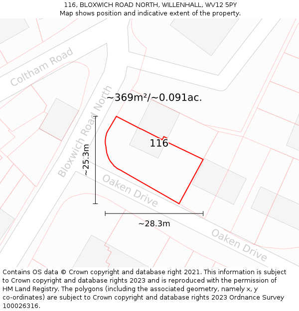 116, BLOXWICH ROAD NORTH, WILLENHALL, WV12 5PY: Plot and title map