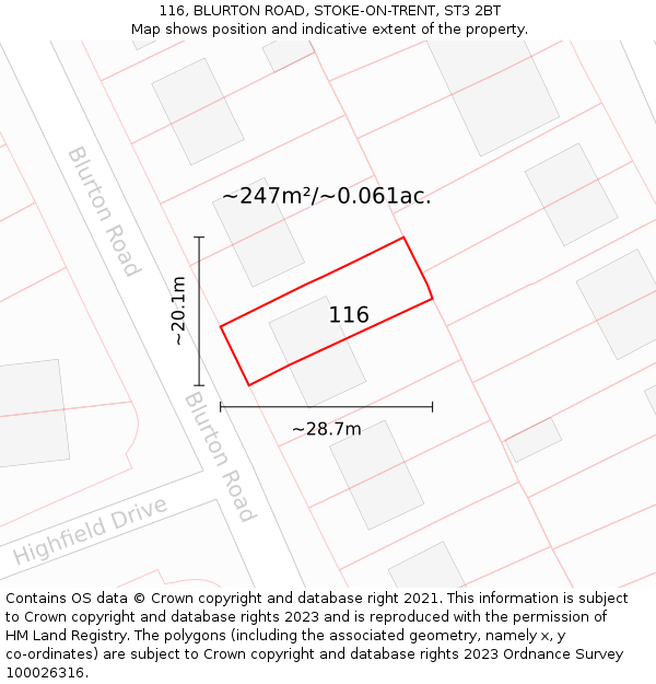 116, BLURTON ROAD, STOKE-ON-TRENT, ST3 2BT: Plot and title map