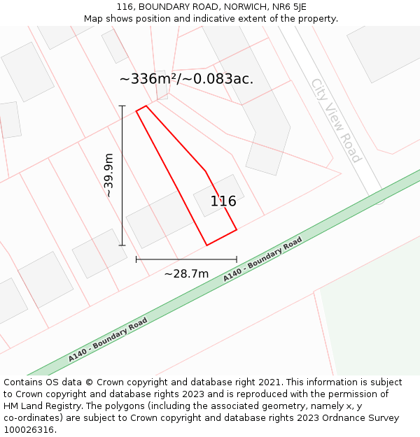 116, BOUNDARY ROAD, NORWICH, NR6 5JE: Plot and title map