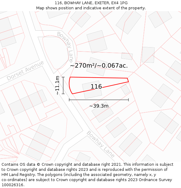 116, BOWHAY LANE, EXETER, EX4 1PG: Plot and title map