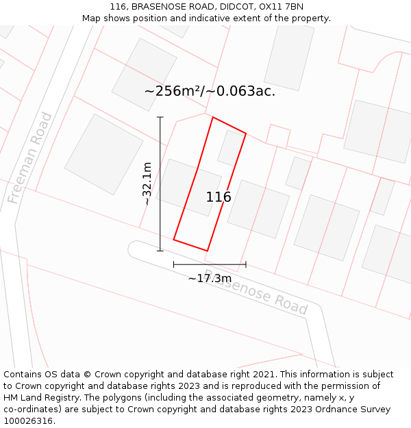 116, BRASENOSE ROAD, DIDCOT, OX11 7BN: Plot and title map