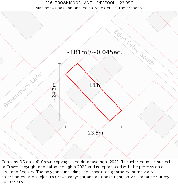 116, BROWNMOOR LANE, LIVERPOOL, L23 9SG: Plot and title map
