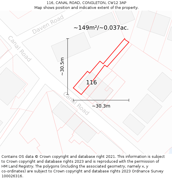 116, CANAL ROAD, CONGLETON, CW12 3AP: Plot and title map