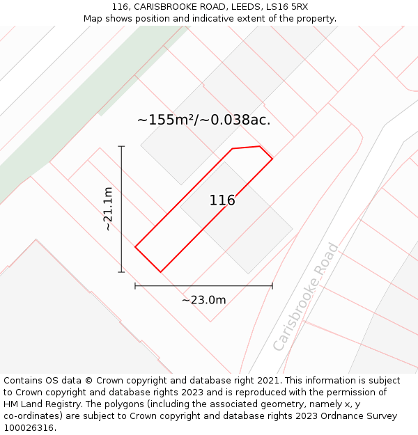 116, CARISBROOKE ROAD, LEEDS, LS16 5RX: Plot and title map