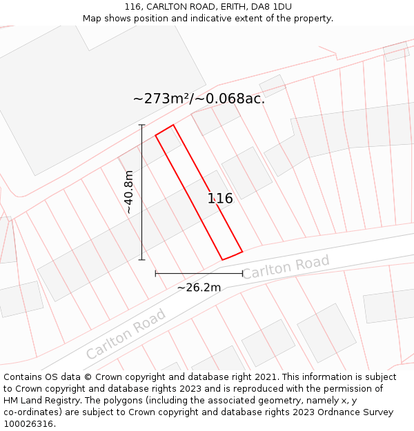 116, CARLTON ROAD, ERITH, DA8 1DU: Plot and title map