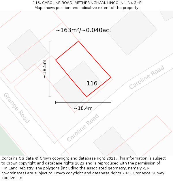 116, CAROLINE ROAD, METHERINGHAM, LINCOLN, LN4 3HF: Plot and title map