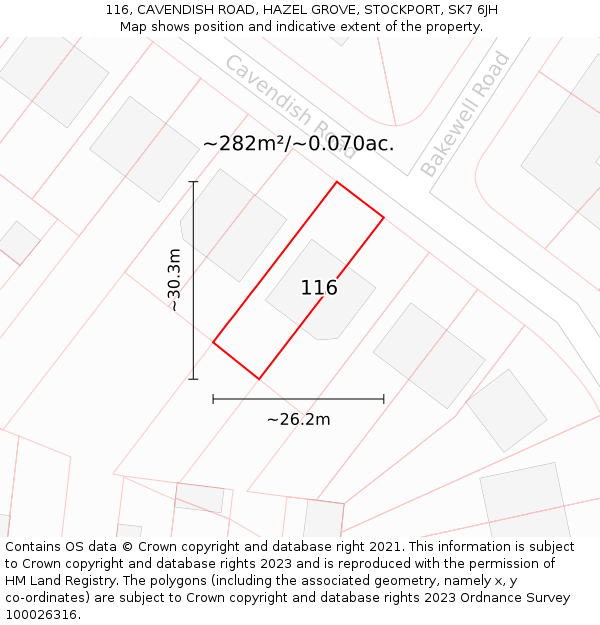 116, CAVENDISH ROAD, HAZEL GROVE, STOCKPORT, SK7 6JH: Plot and title map