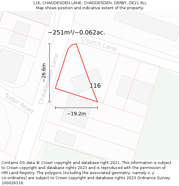 116, CHADDESDEN LANE, CHADDESDEN, DERBY, DE21 6LL: Plot and title map