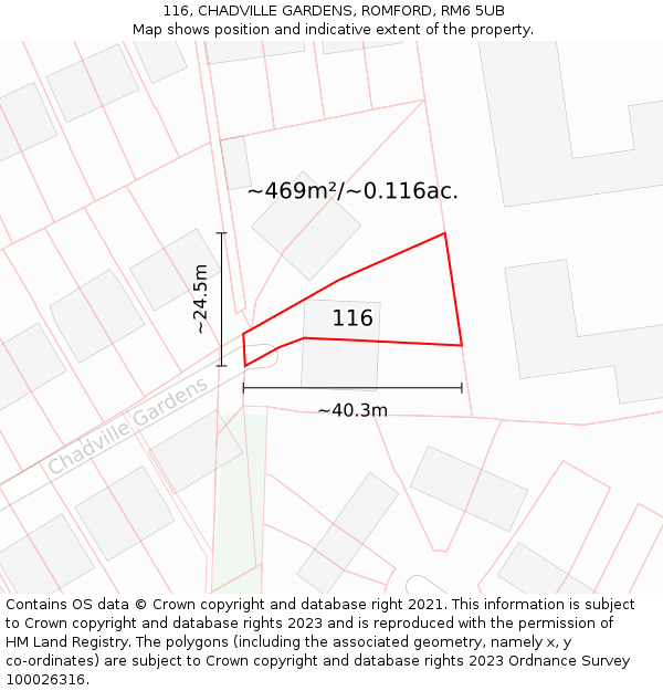 116, CHADVILLE GARDENS, ROMFORD, RM6 5UB: Plot and title map