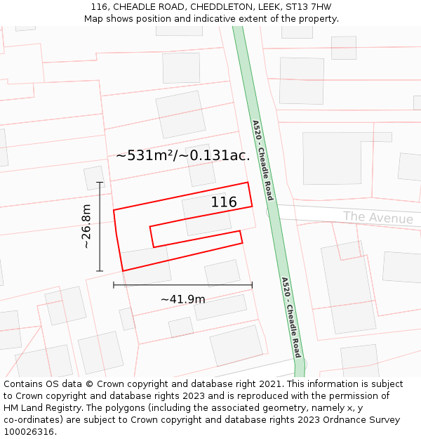 116, CHEADLE ROAD, CHEDDLETON, LEEK, ST13 7HW: Plot and title map