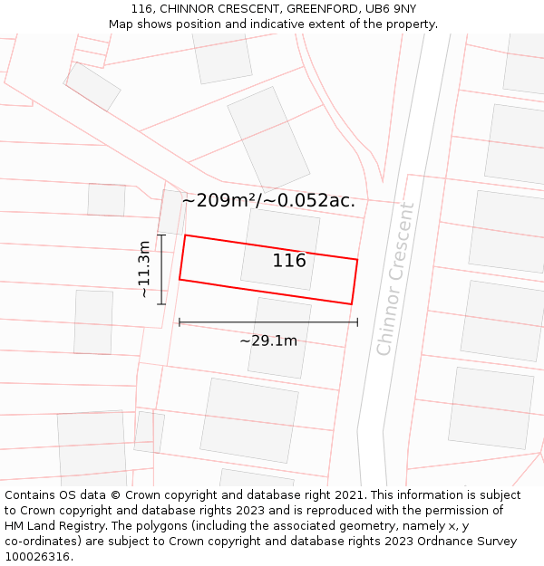 116, CHINNOR CRESCENT, GREENFORD, UB6 9NY: Plot and title map