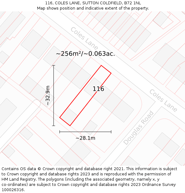 116, COLES LANE, SUTTON COLDFIELD, B72 1NL: Plot and title map